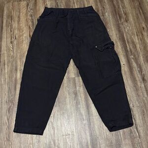 Free People Barrel Leg Pants Women's XS Black Cargo Utility Button Fly Spring